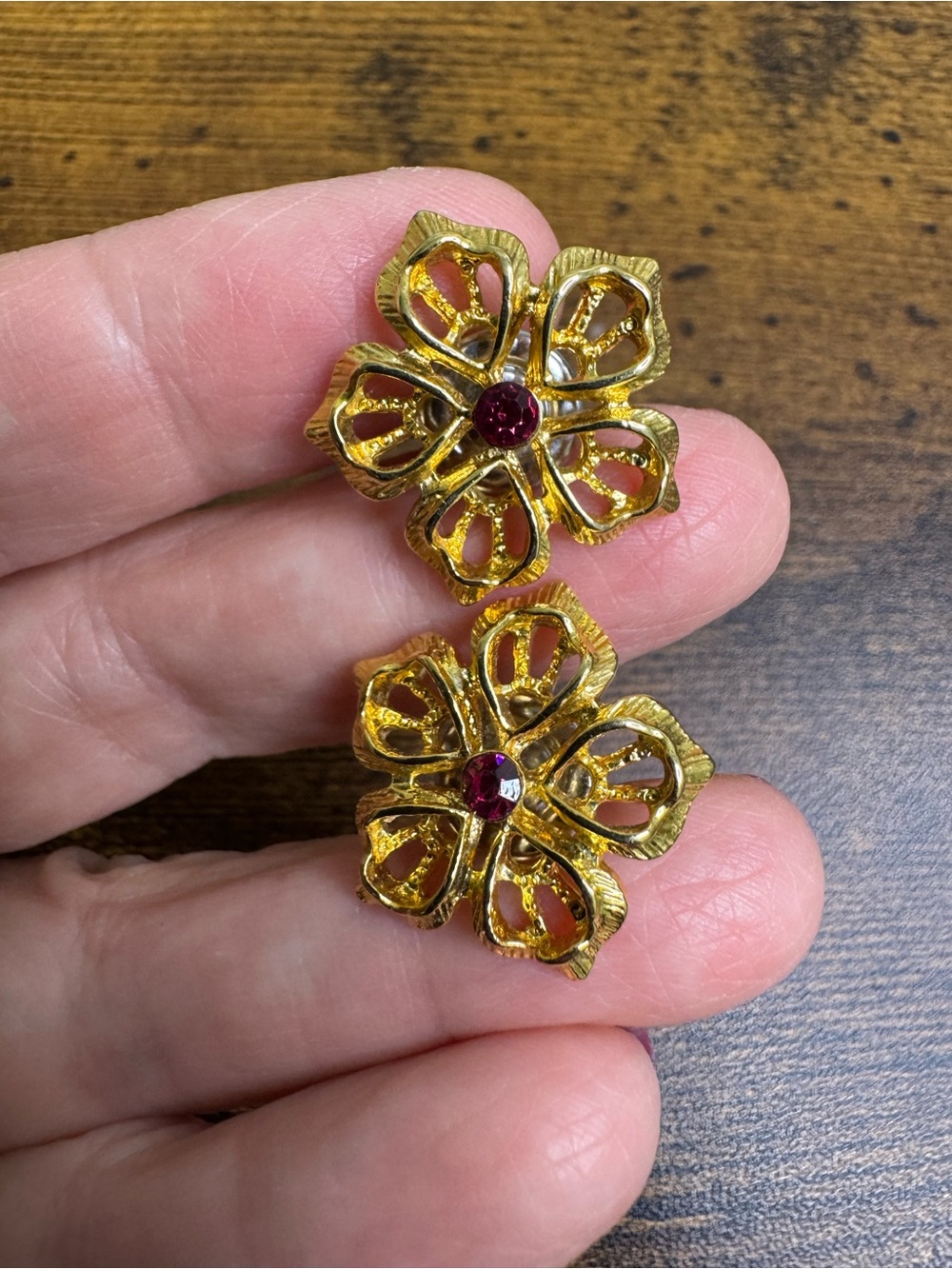 4/$20 Gold-Tone Floral Post Earrings with Ruby Center